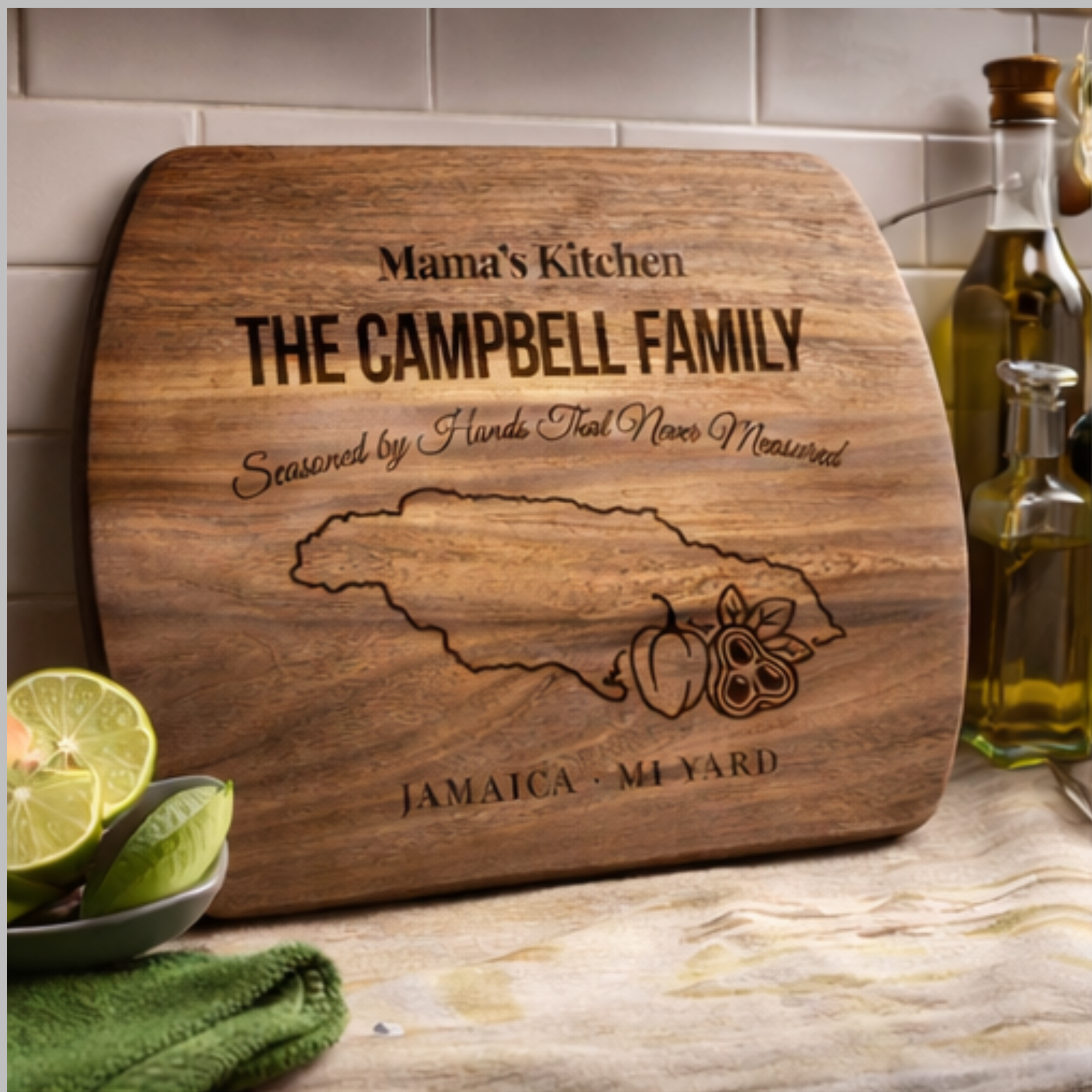 Personalized Jamaican Cutting Board Gift | Custom Family Name Kitchen Board | Caribbean Kitchen Decor | Housewarming Gift | Jamaica Mi Yard - Image 2