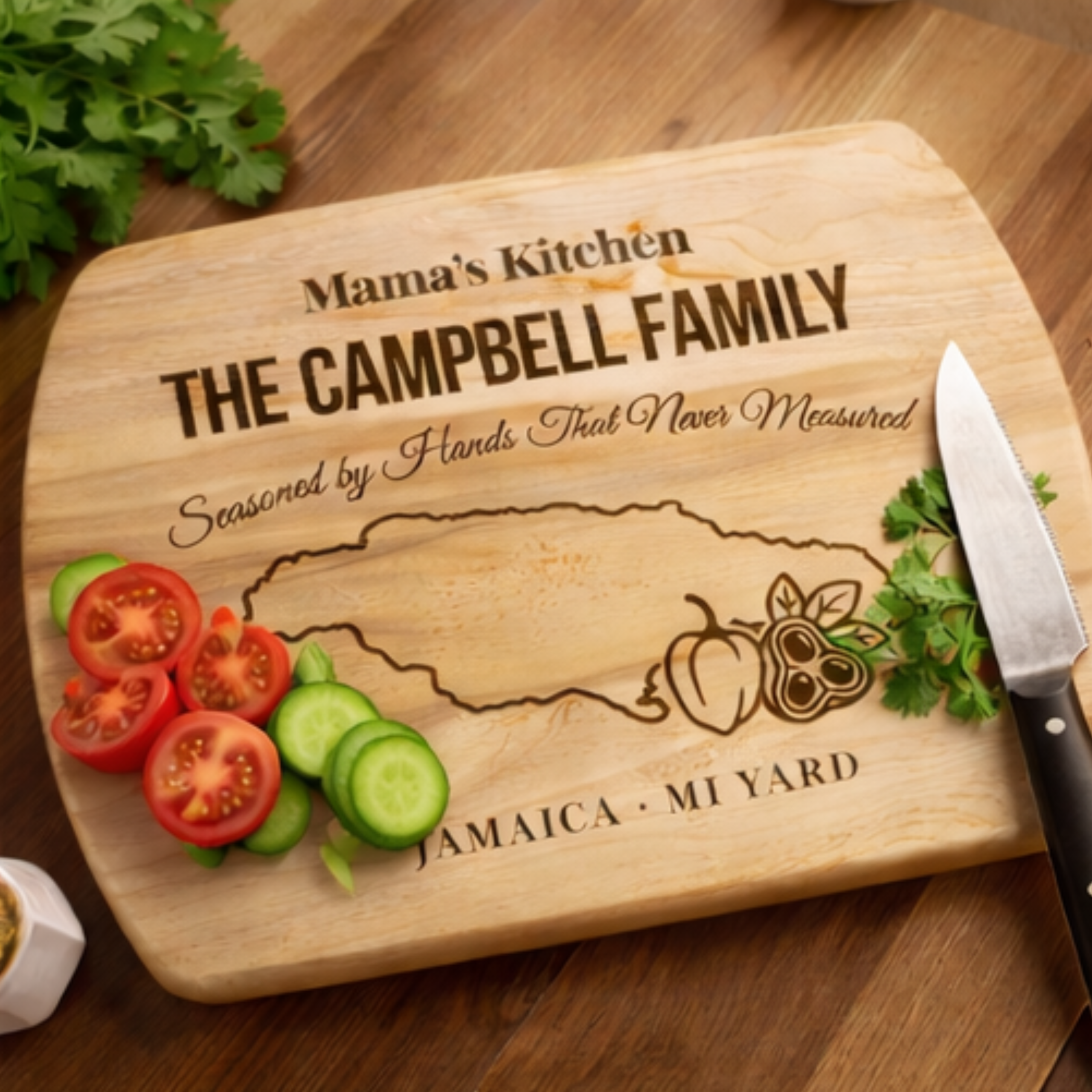 Personalized Jamaican Cutting Board Gift | Custom Family Name Kitchen Board | Caribbean Kitchen Decor | Housewarming Gift | Jamaica Mi Yard - Image 4